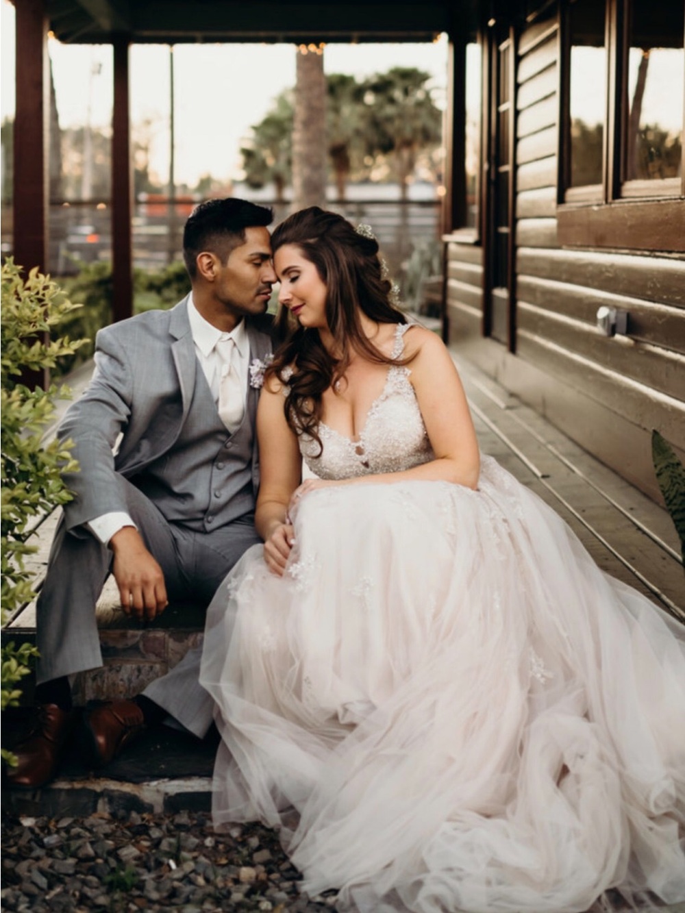 Stella York Blush and Ivory Beaded Tulle Wedding Gown